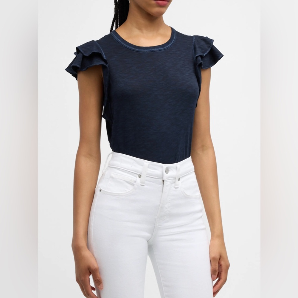 Veronica Beard navy ruffle-sleeve short sleeve tee